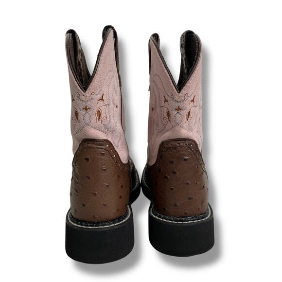 Justin Gypsy Cowboy Boots Leather Style L9935 Ostrich Print Pink Brown Size 7B - Picture 6 of 8